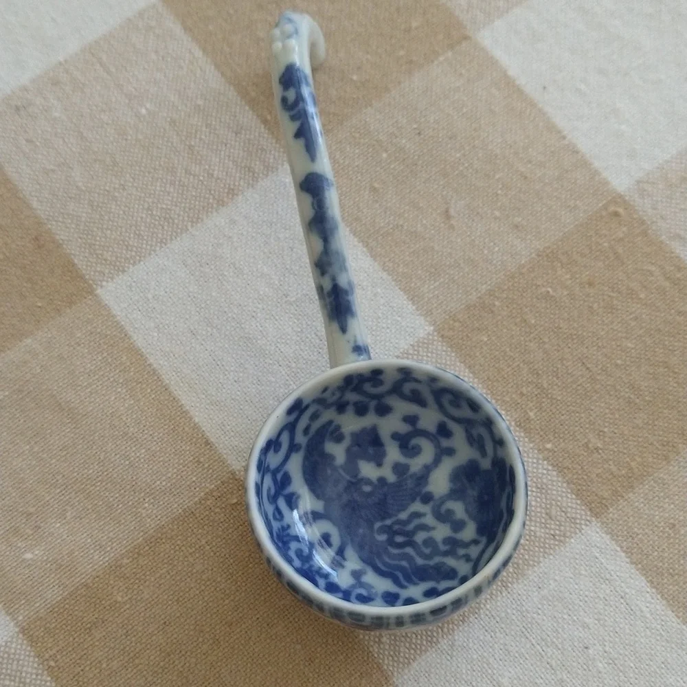 Antique transferware blue and white porcelain spoon china 5